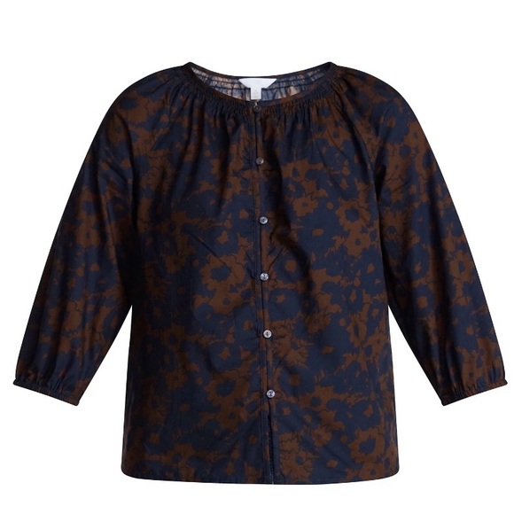 NWT Navy and Brown Floral Button-Front Blouse - Picture 5 of 8